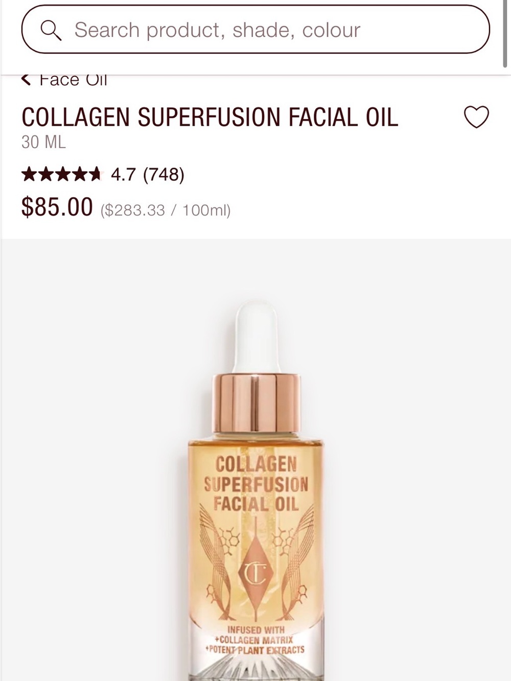 Charlotte Tilbury Collagen Superfusion Facial Oil